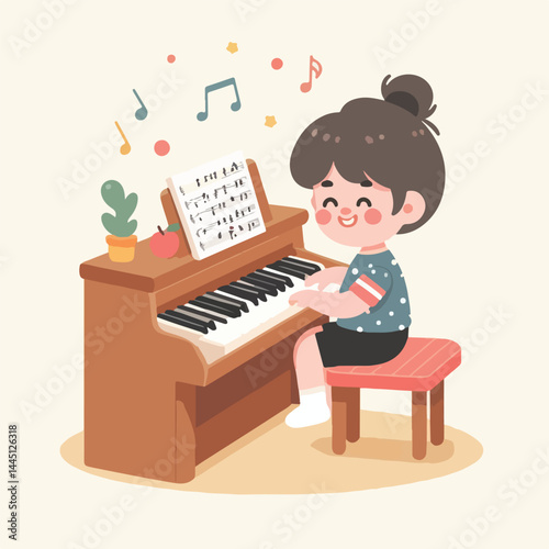vector image of a child playing the piano