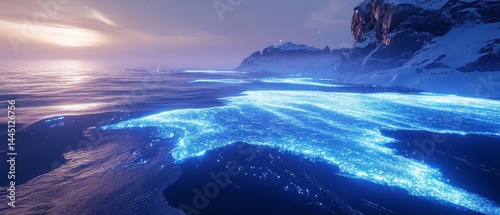 Obraz na płótnie A beautiful blue ocean with a glowing blue light on the water w salonie