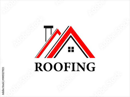 A black and white illustration depicts a skilled worker meticulously performing roofing work on a house's pitched roof.