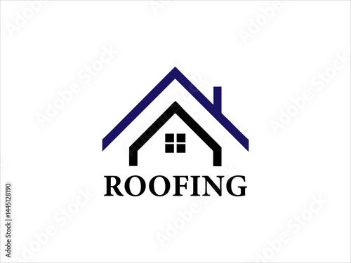 A black and white illustration depicts a skilled worker meticulously performing roofing work on a house's pitched roof.
