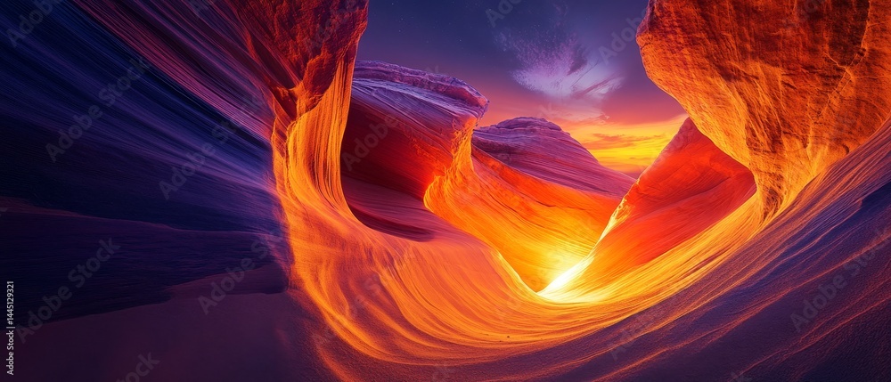 A canyon with a sunset in the background