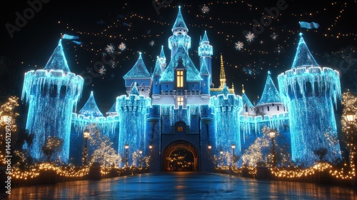Frozen Disneyland Castle at Night