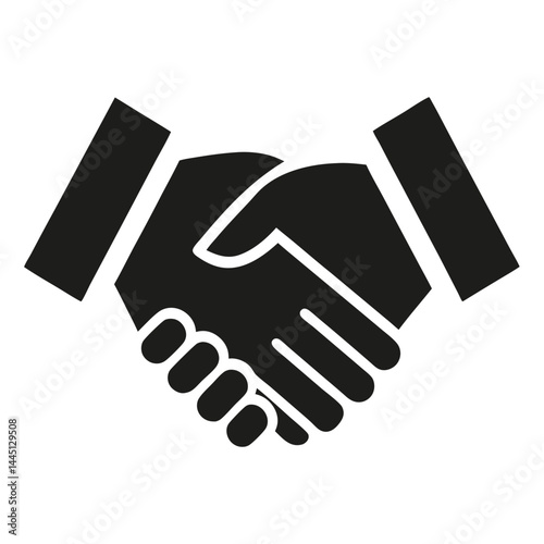 Two Hands Shaking, Solid Black Icon Isolated on White, Finger Connection, Partnership