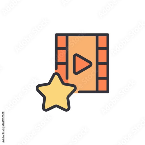Favorite movie colored icons, minimalist vector illustration ,simple transparent graphic element .Isolated on white background