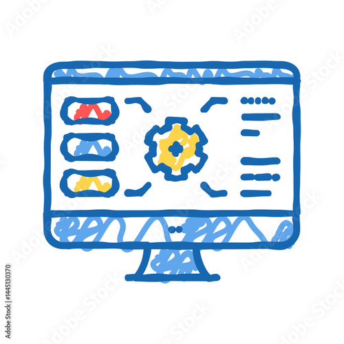 gear characteristics on computer screen icon doodle illustration