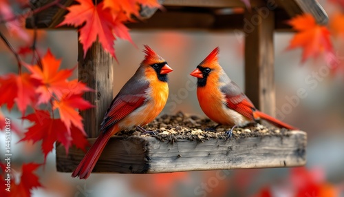 Couple cardinal bird on a branch