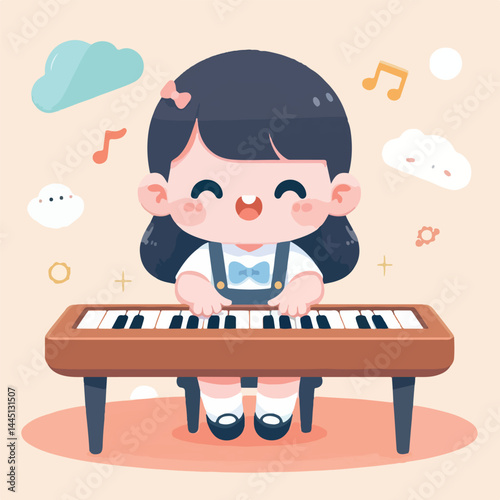 vector image of a child playing the piano
