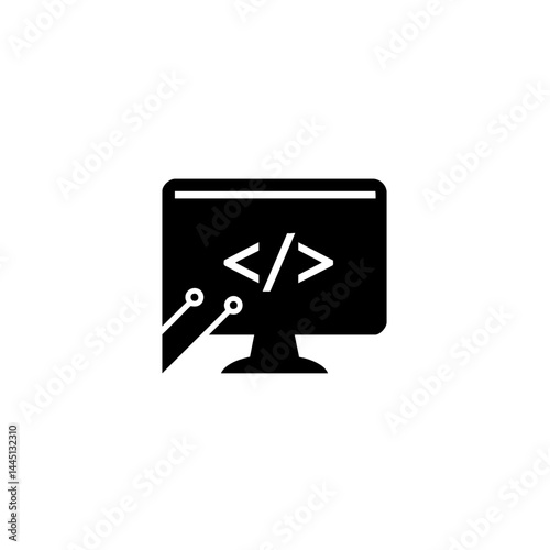 Computer code development programming software technology digital design html css javascript web development icon silhouette