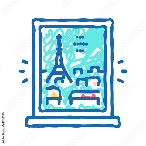 view from window on paris icon doodle illustration