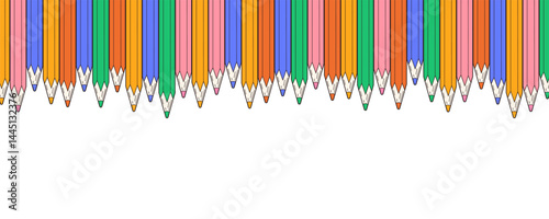 Colored pencils for school. Stationery. Many pencils in a row. Vector illustration of pencils on a background