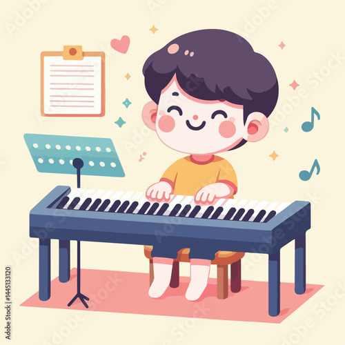 vector image of a child playing the piano