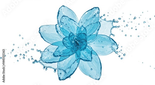 A floral design made of water with droplets on a white background in a studio shot close up view