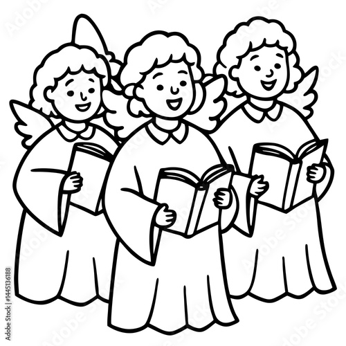 Angels Singing Carols Vector on White