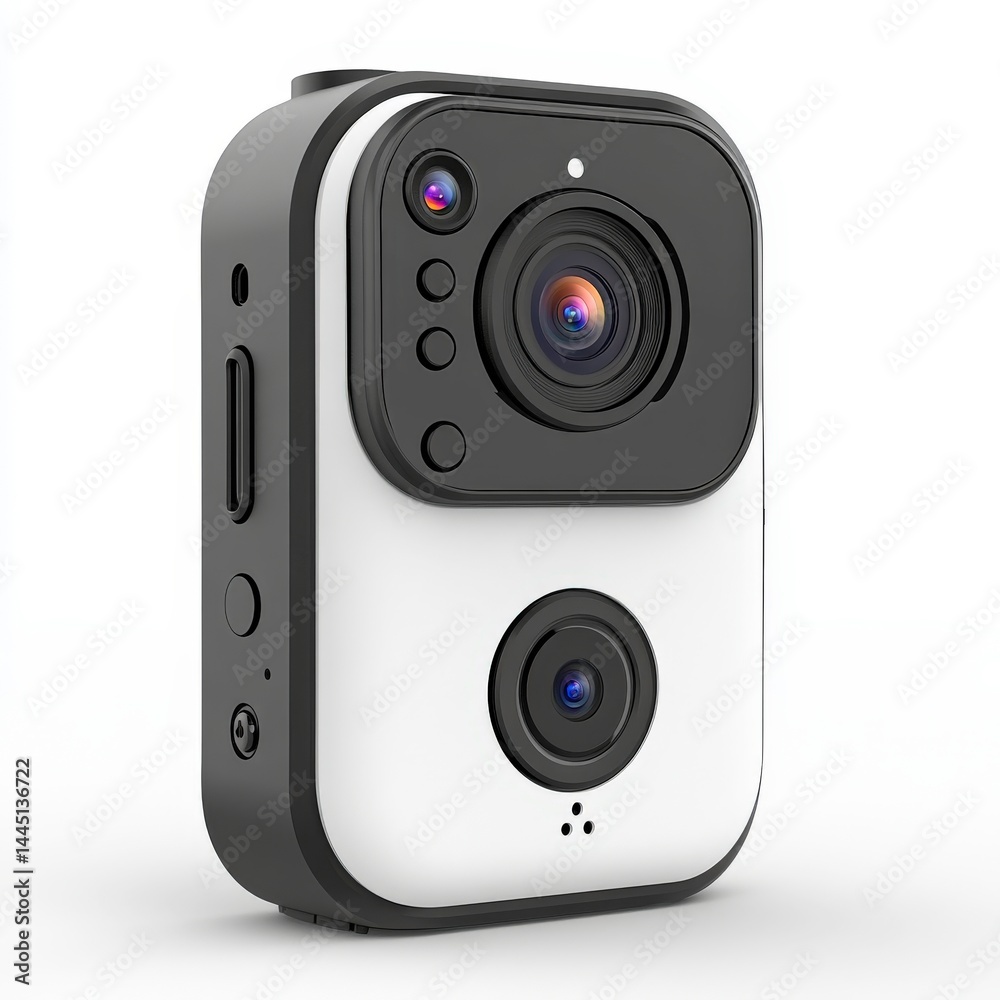 Obraz premium Compact dual-lens camera designed for versatile photography and high-quality video recording in various environments