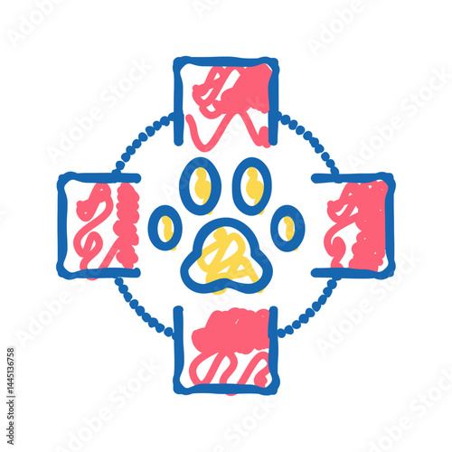medical cross pet paw icon doodle illustration