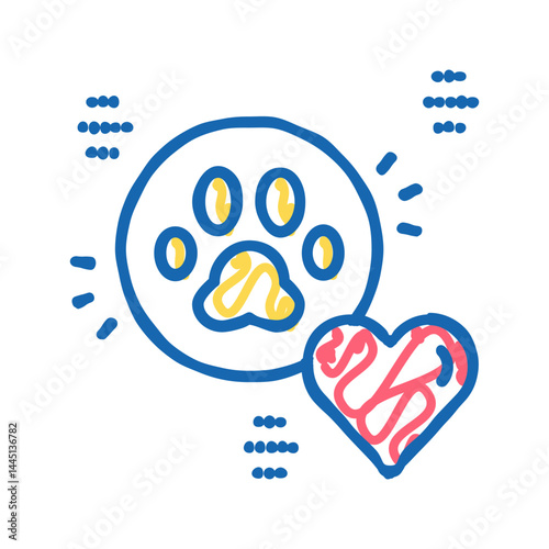 pet paw love heart icon doodle illustration