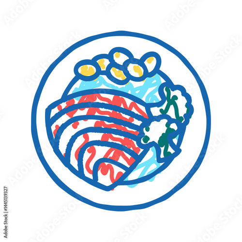 tuna fish dish with vegetables icon doodle illustration