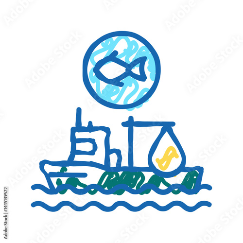 fishing ship icon doodle illustration