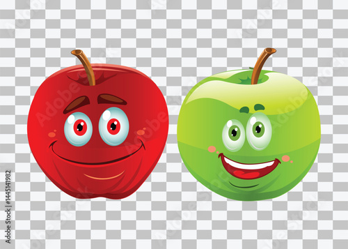 funny apples 3D cartoon character happy face fruit 
