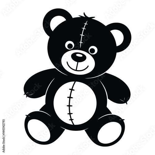 Teddy Bear Doodle funny, Silhouette, Vector, Icon, Logo, White Background.