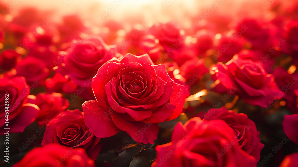 Obraz premium Lush carpet of velvety red roses creating an opulent romantic backdrop overhead view showcases the intricate details and rich textures of the blooms