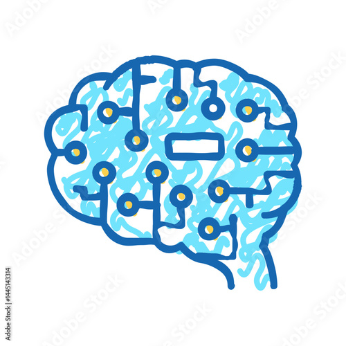 artificial intelligence brain icon doodle illustration