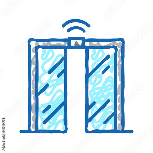 automatical open and close glass door icon doodle illustration