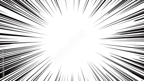 Comic book radial rays, manga or anime speed lines, zoom and motion effects. Cartoon action background. Pop art style elements. Vector illustration