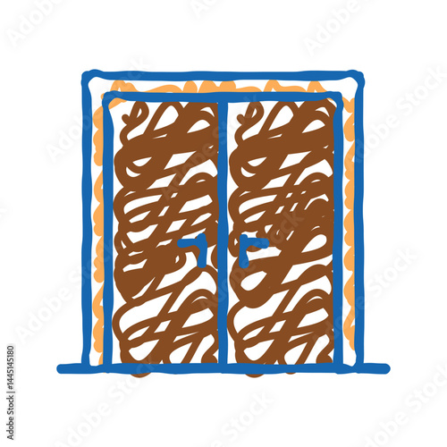 double wooden door icon doodle illustration