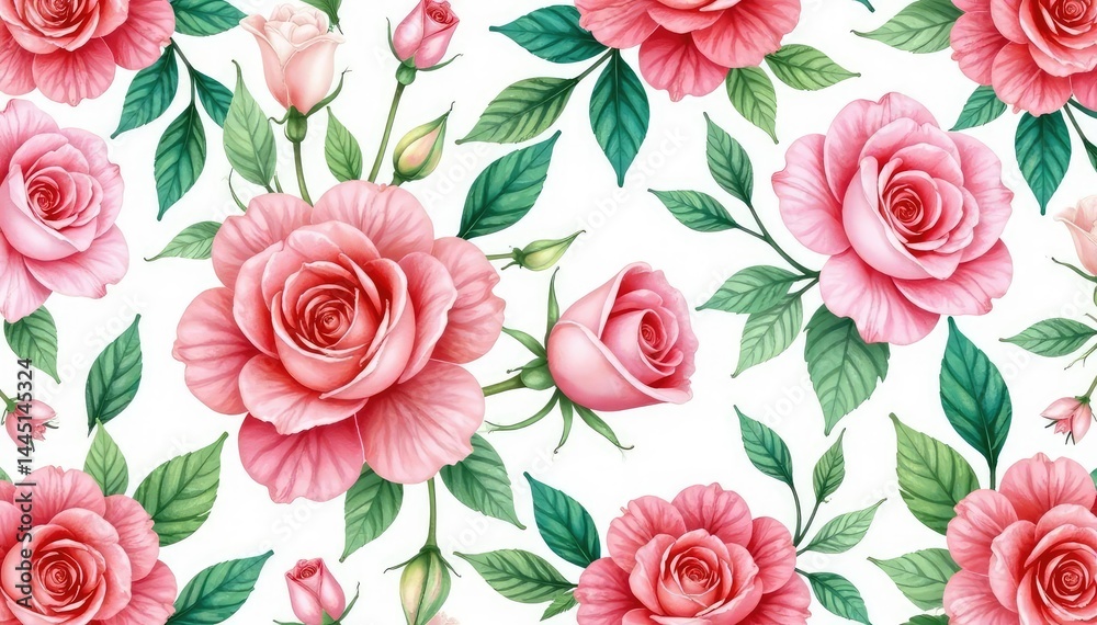 Delicate watercolor roses & leaves, repeating pattern , botanical, fabric Delicate watercolor roses & leaves, repeating pattern , botanical, fabric
