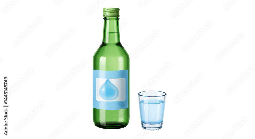 Isolated Soju Bottle and Glass Isolated Soju Bottle and Glass