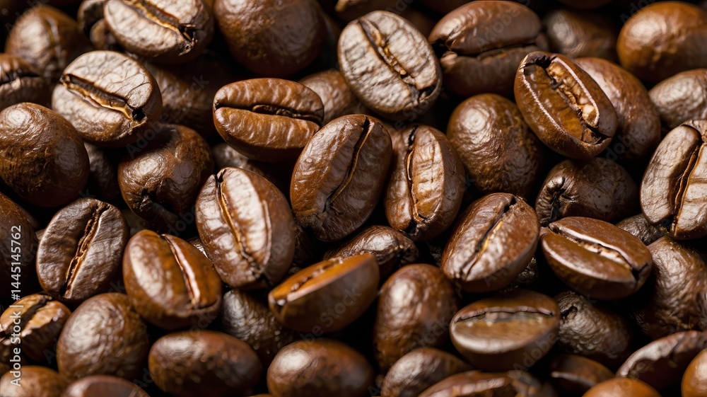 Obraz premium Close-up of Roasted Coffee Beans with Rich Brown Texture 21