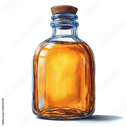 illustration of Bottle With A Message Inside, watercolor vector, isolated on a white background.
