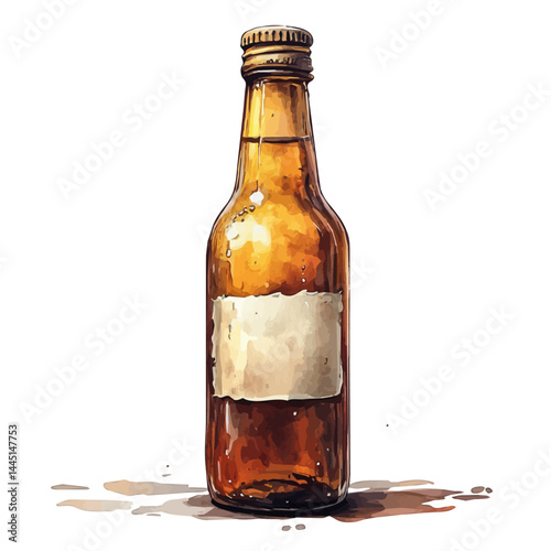 watercolor of Bottle With A Message Inside, vector, isolated on a white background.