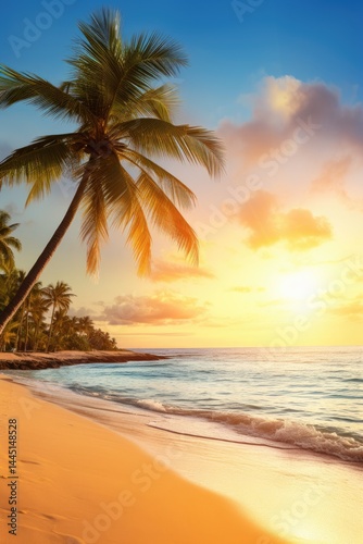 tropical beach background at sunset