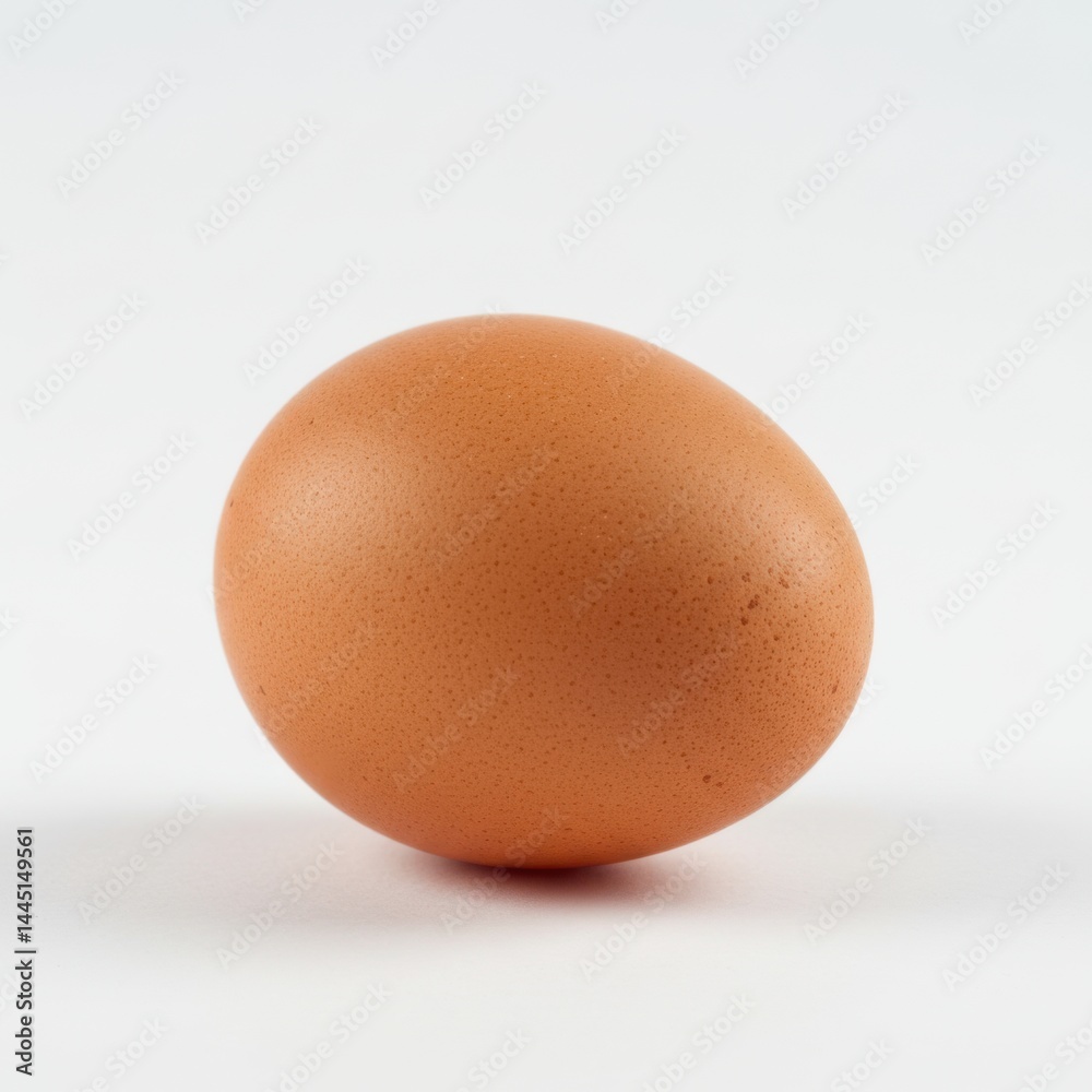 A single brown egg sitting on a white surface against a plain white background in a studio shot A single brown egg sitting on a white surface against a plain white background in a studio shot
