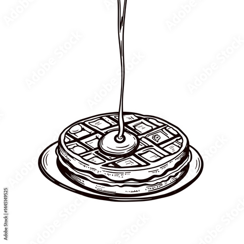 Waffle with syrup dripping on a plate  