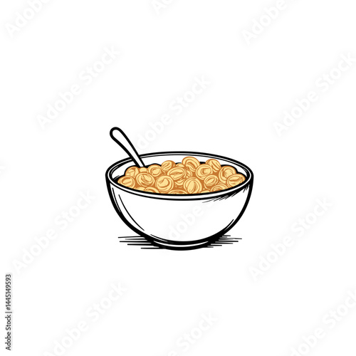 Bowl of cereal with spoon in a minimalist style  