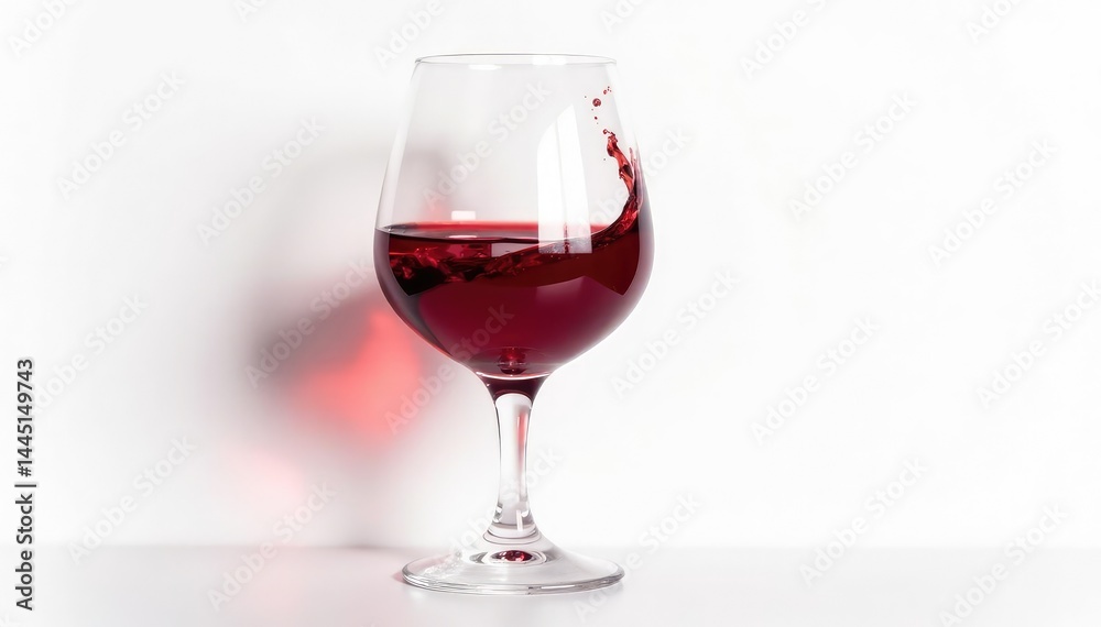 Elegant swirling red wine in a crystal glass against pure white, wine glass, swirling, close-up Elegant swirling red wine in a crystal glass against pure white, wine glass, swirling, close-up