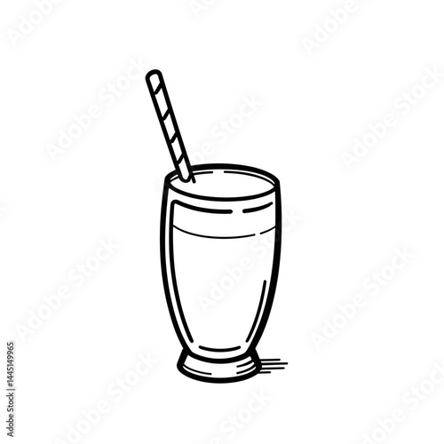 Milkshake glass with a straw in a minimalistic style  
