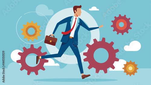 Effectiveness, efficiency or productivity for better result, improve performance or process, development or business management concept, business entrepreneur with cog wheels with effective elements.