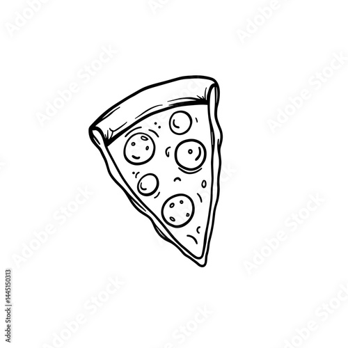 Slice of pizza with pepperoni in a simple line drawing style  