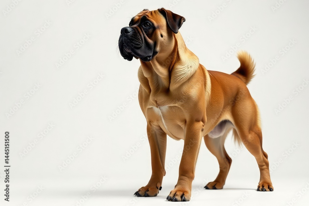 Obraz premium Majestic mastiff, powerful stance, white background, ears, background, nose