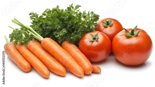 Organic Veggie Close-Up Featuring Tomatoes, Carrots, Pepper, and Parsley