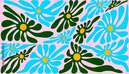 Abstract background. A floral pattern that appears to radiate electric-like energy, with freely flowing petals that evoke a sense of movement and liveliness.