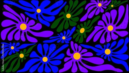 Abstract background. A floral pattern that appears to radiate electric-like energy, with freely flowing petals that evoke a sense of movement and liveliness.