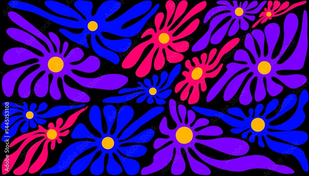 Abstract background. A floral pattern that appears to radiate electric-like energy, with freely flowing petals that evoke a sense of movement and liveliness. Abstract background. A floral pattern that appears to radiate electric-like energy, with freely flowing petals that evoke a sense of movement and liveliness.