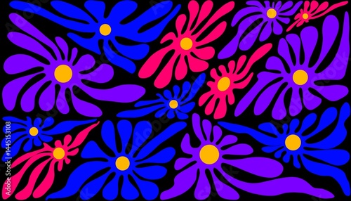Abstract background. A floral pattern that appears to radiate electric-like energy, with freely flowing petals that evoke a sense of movement and liveliness.