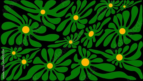 Abstract background. A floral pattern that appears to radiate electric-like energy, with freely flowing petals that evoke a sense of movement and liveliness.