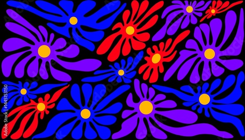 Abstract background. A floral pattern that appears to radiate electric-like energy, with freely flowing petals that evoke a sense of movement and liveliness.